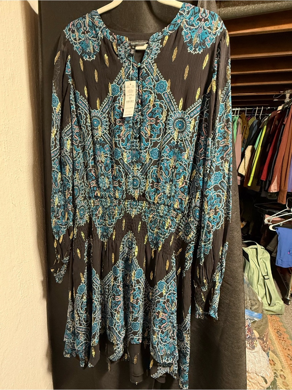 White House Black Market Black Dress with Teal Floral Print